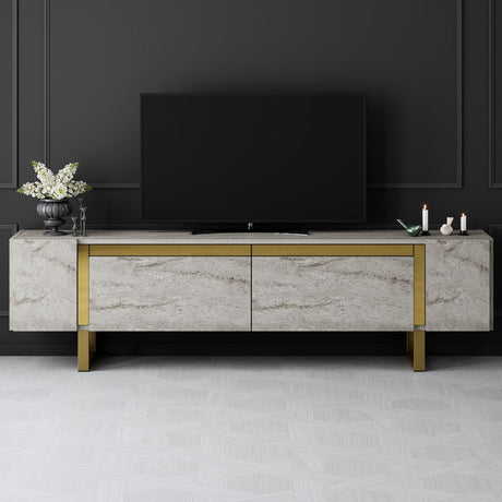 Mobile TV Travertino Yildiz 180x50x30 - Cornice Dorata