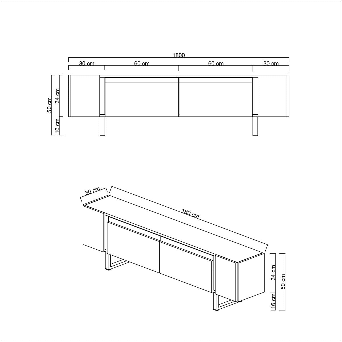 TV Meubels - TV Meubel Travertin Yildiz 180x50x30 - Zilver Frame - Dimehouse