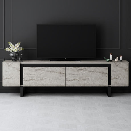 Mobile TV Travertino Yildiz 180x50x30 - Cornice Nera