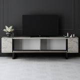 TV Meubels - TV Meubel Travertin Yildiz 180x50x30 - Zwart Frame - Dimehouse