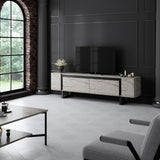 TV Meubels - TV Meubel Travertin Yildiz 180x50x30 - Zwart Frame - Dimehouse