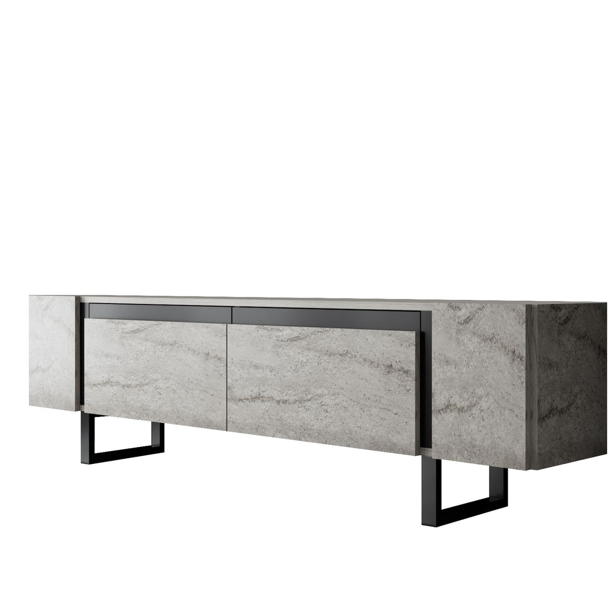 TV Meubels - TV Meubel Travertin Yildiz 180x50x30 - Zwart Frame - Dimehouse