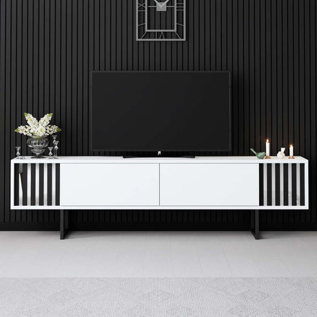 Mobile TV Bianco Cromo Linea 180x48x30 - Telaio Nero