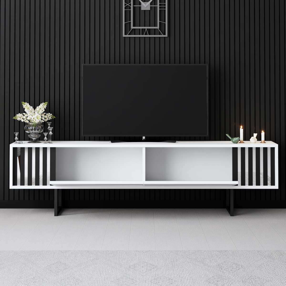 Mobile TV Bianco Cromo Linea 180x48x30 - Telaio Nero