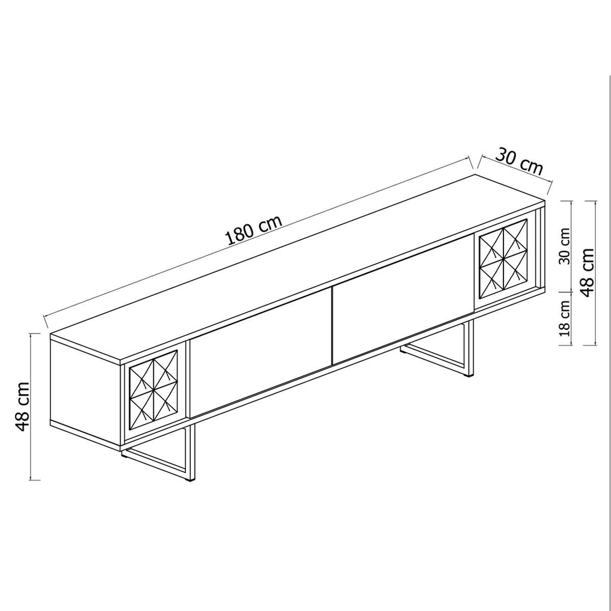 Mobile TV Bianco Cromo Linea 180x48x30 - Telaio Nero
