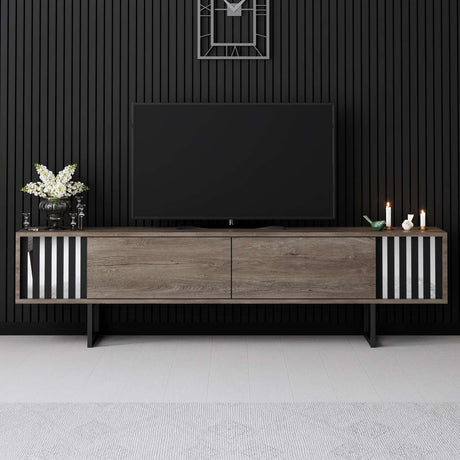 Mobile TV Noce Linea Cromata 180x48x30 - Telaio Nero