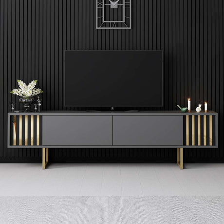 Mobile TV Antracite Gold Line 180x48x30 - Cornice Dorata
