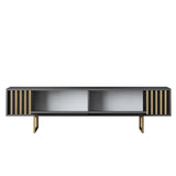 TV Meubels - TV Meubel Antraciet Gold Line 180x48x30 - Gouden Frame - Dimehouse