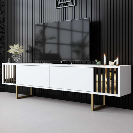 Mobile TV Bianco Gold Line 180x48x30 - Cornice Dorata