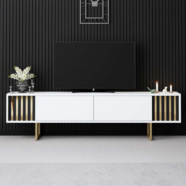 TV Meubels - TV Meubel Wit Gold Line 180x48x30 - Gouden Frame - Dimehouse