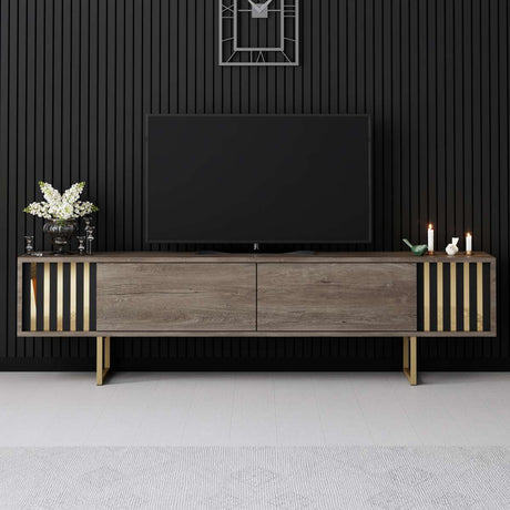 Mobile TV Noce Gold Line 180x48x30 - Cornice Dorata