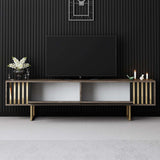 TV Meubels - TV Meubel Walnoot Gold Line 180x48x30 - Gouden Frame - Dimehouse