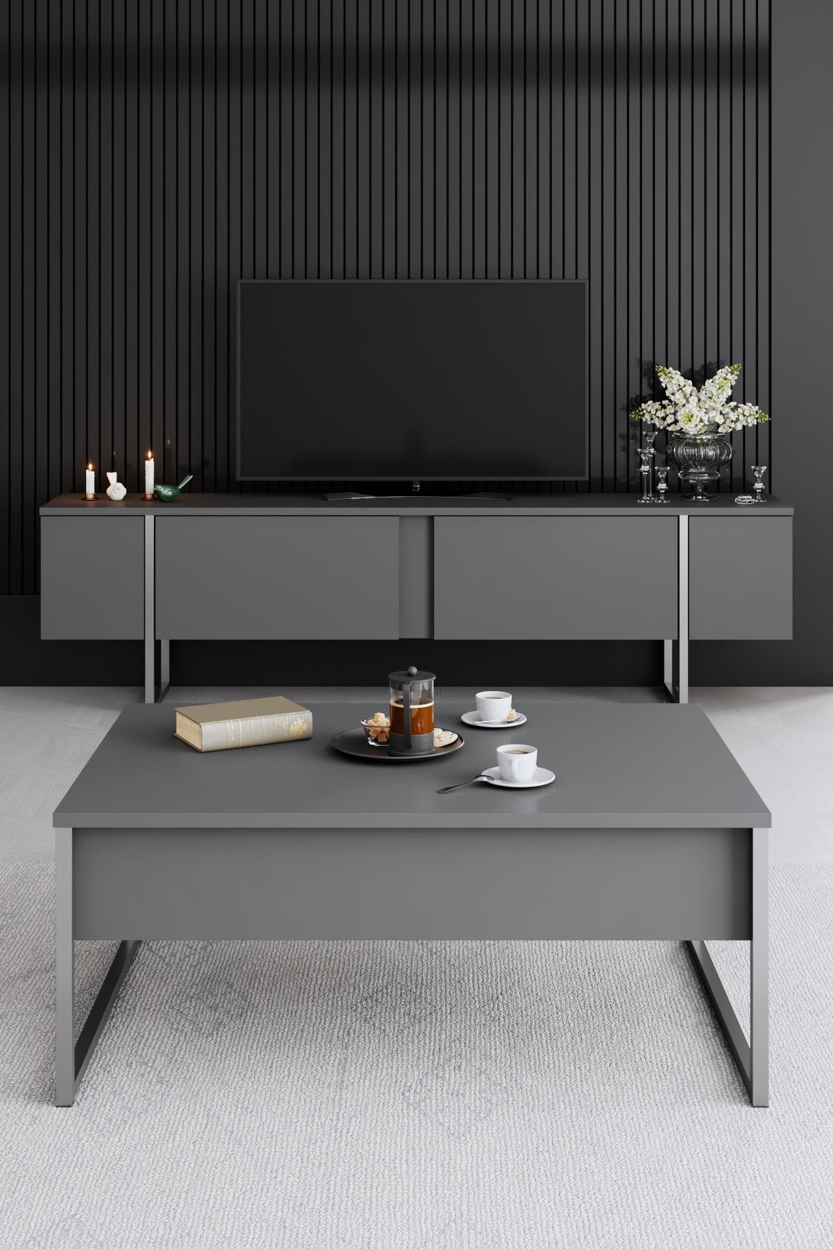Salontafels - Rechthoekige Salontafel Antraciet Luxe 90x60 - Zilver Frame - Dimehouse