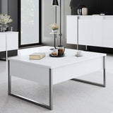 Salontafels - Rechthoekige Salontafel Wit Luxe 90x60 - Zilver Frame - Dimehouse