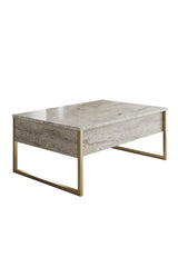 Salontafels - Rechthoekige Salontafel Travertin Luxe 90x60 - Gouden Frame - Dimehouse