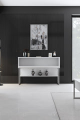 Credenza Moderna Bianca Luxury 120x80x30 - Cornice Argento - Un Vano