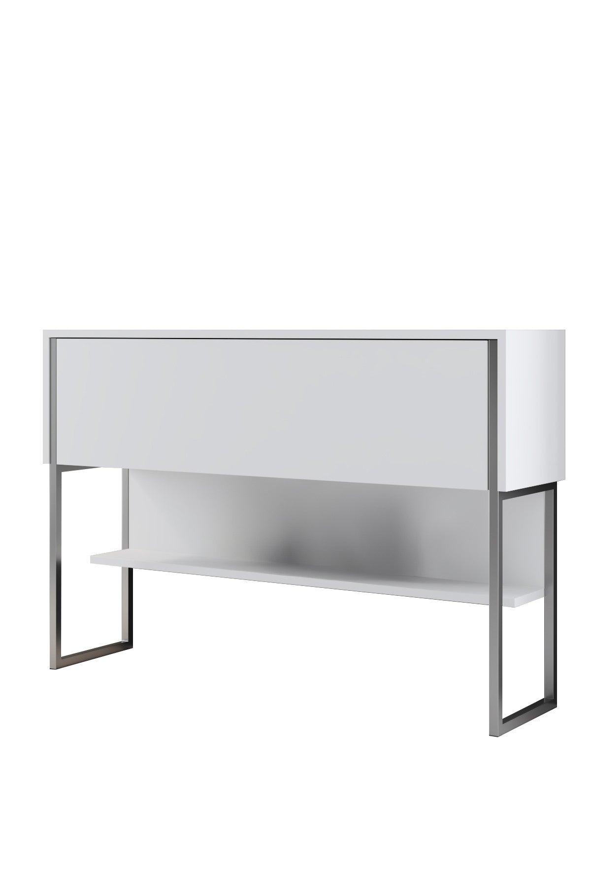 Credenza Moderna Bianca Luxury 120x80x30 - Cornice Argento - Un Vano