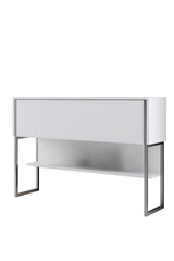 Credenza Moderna Bianca Luxury 120x80x30 - Cornice Argento - Un Vano