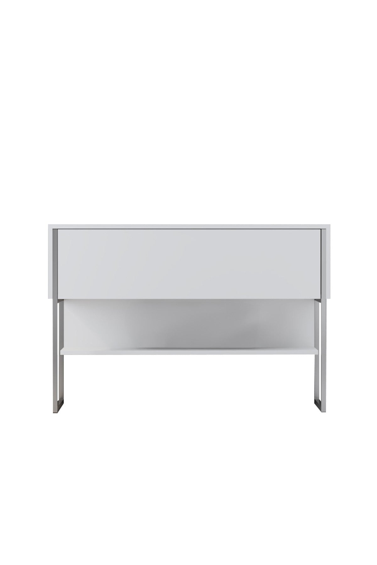 Credenza Moderna Bianca Luxury 120x80x30 - Cornice Argento - Un Vano