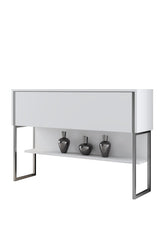 Credenza Moderna Bianca Luxury 120x80x30 - Cornice Argento - Un Vano