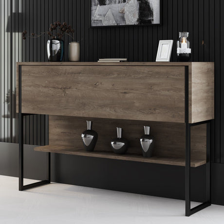 Dressoirs - Modern Dressoir Walnoot Luxe 120x80x30 - Zwart Frame - Eén Vak - Dimehouse