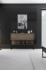 Dressoirs - Modern Dressoir Walnoot Luxe 120x80x30 - Zwart Frame - Eén Vak - Dimehouse