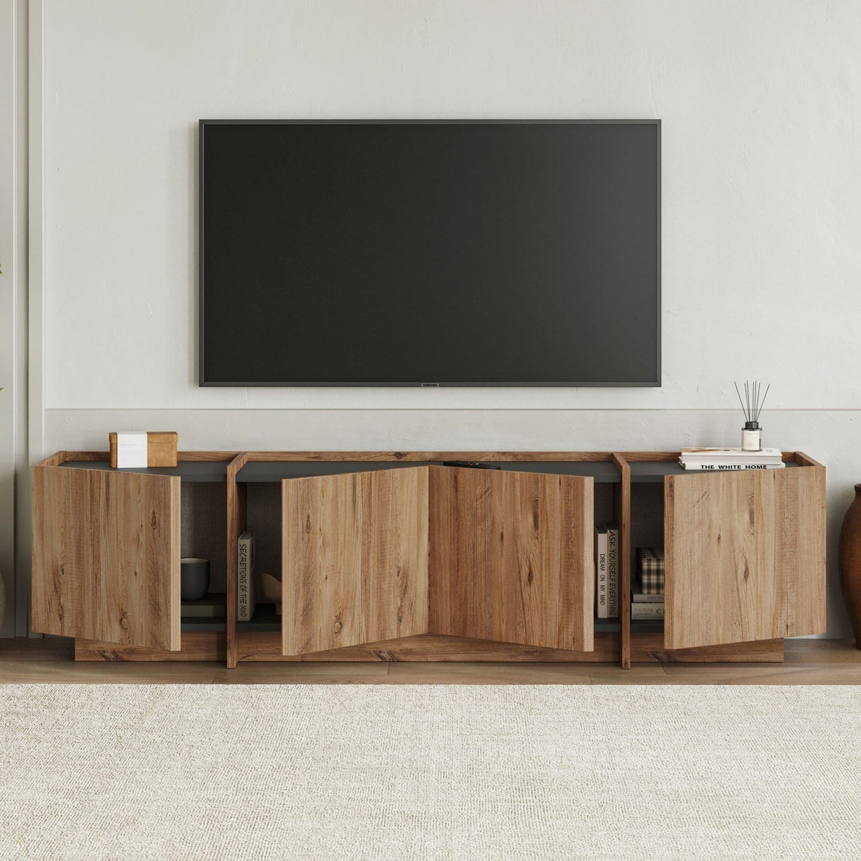 Mobile TV Lowen in effetto rovere da 180 cm in pino atlantico e melaminico antracite