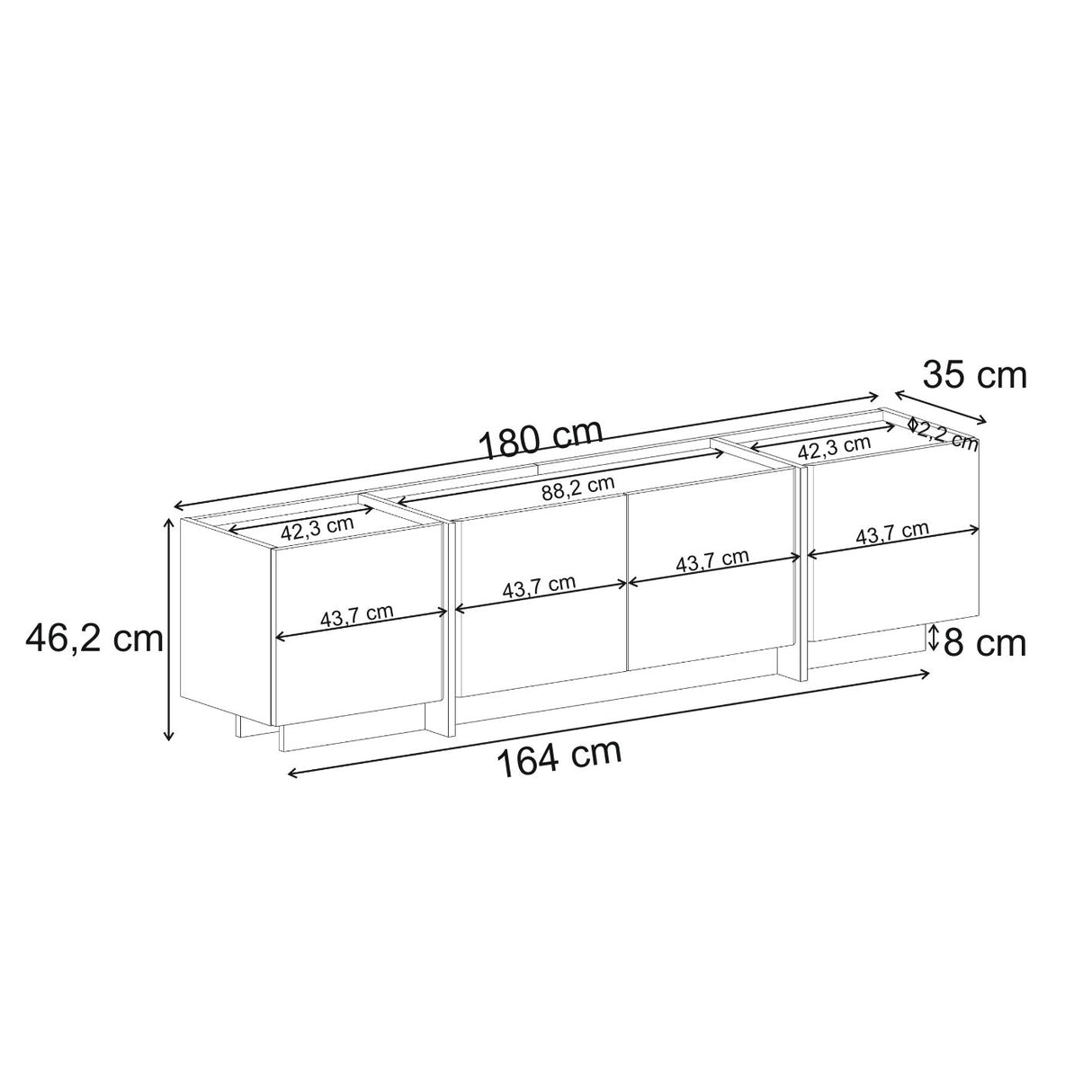 Mobile TV Lowen in effetto rovere da 180 cm in pino atlantico e melaminico antracite
