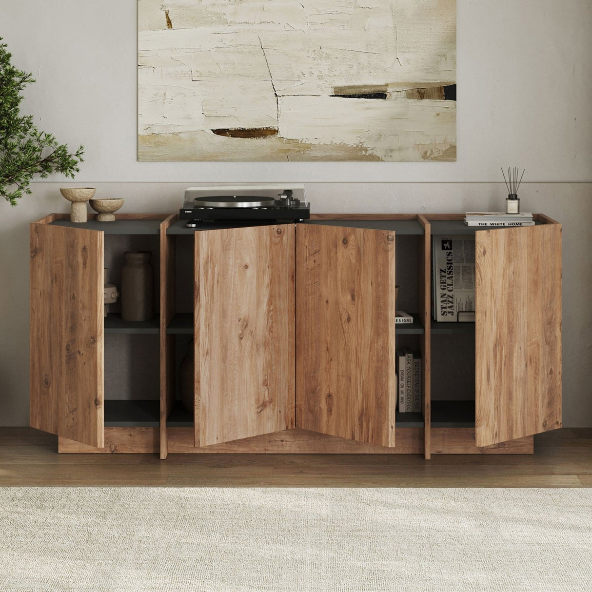 Tavolino Dorma effetto rovere 180 cm Pino Atlantico e legno rivestito melaminico antracite