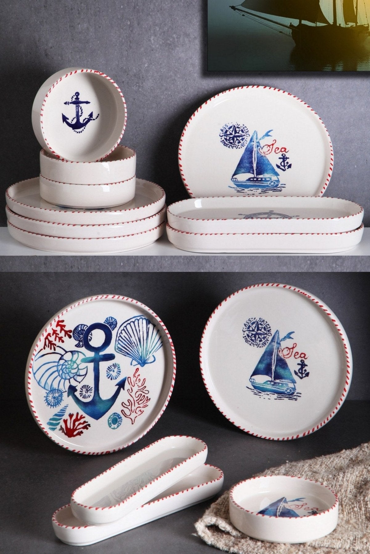 KAHSER14-MARINE Bianco Blu Rosso 100% CERAMICA 6 cm di larghezza