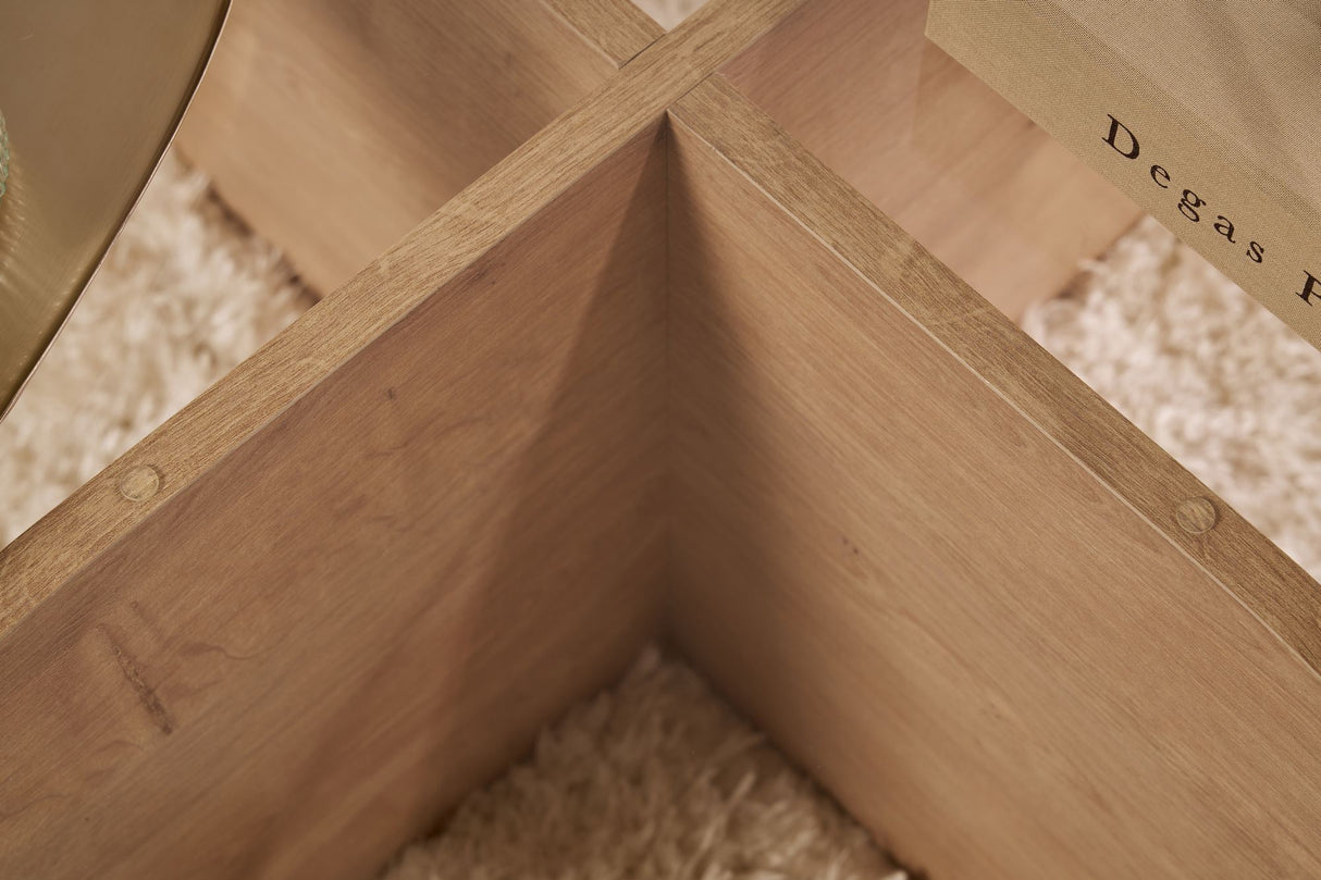 Tavolino rotondo Aris melaminico effetto rovere e vetro trasparente 75 cm