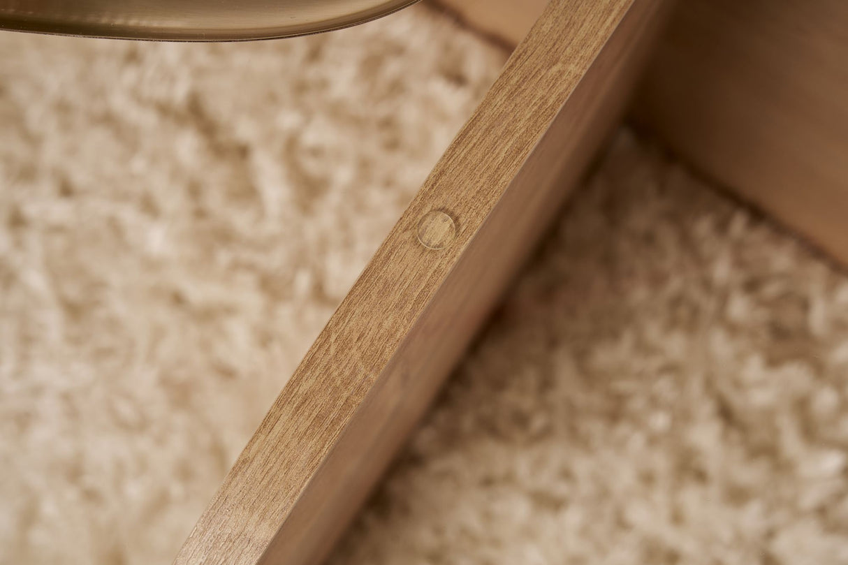 Tavolino rotondo Aris melaminico effetto rovere e vetro trasparente 75 cm