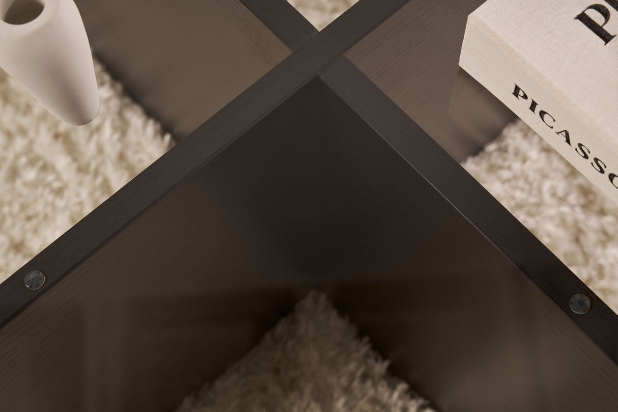 Tavolino rotondo Aris melaminico nero e vetro trasparente 75 cm