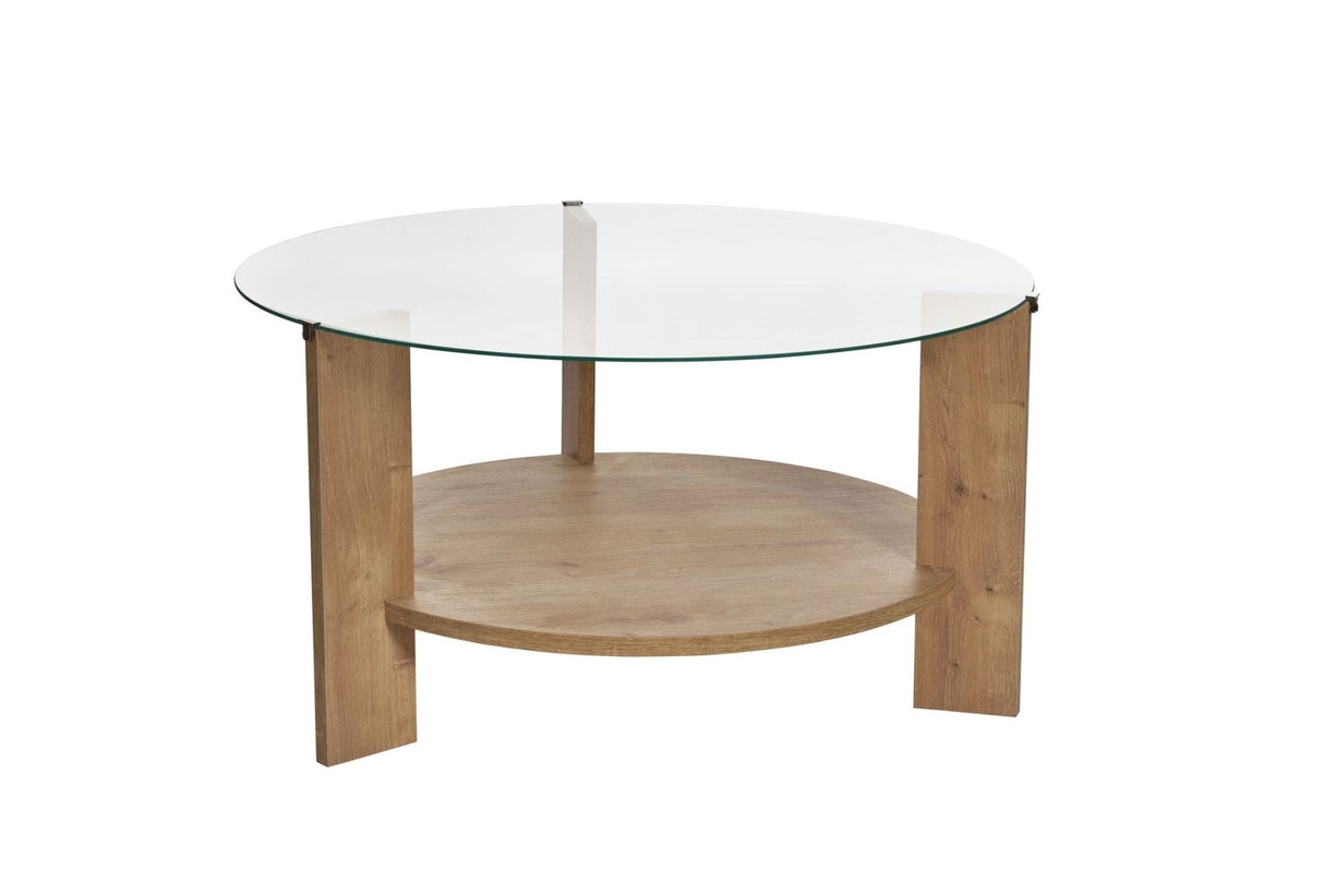 Salontafels - Ronde salontafel eiken melamine transparant glas Ø75 cm - Cairo - Dimehouse