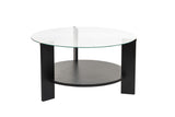 Salontafels - Ronde salontafel zwart melamine transparant glas Ø75 cm - Cairo - Dimehouse