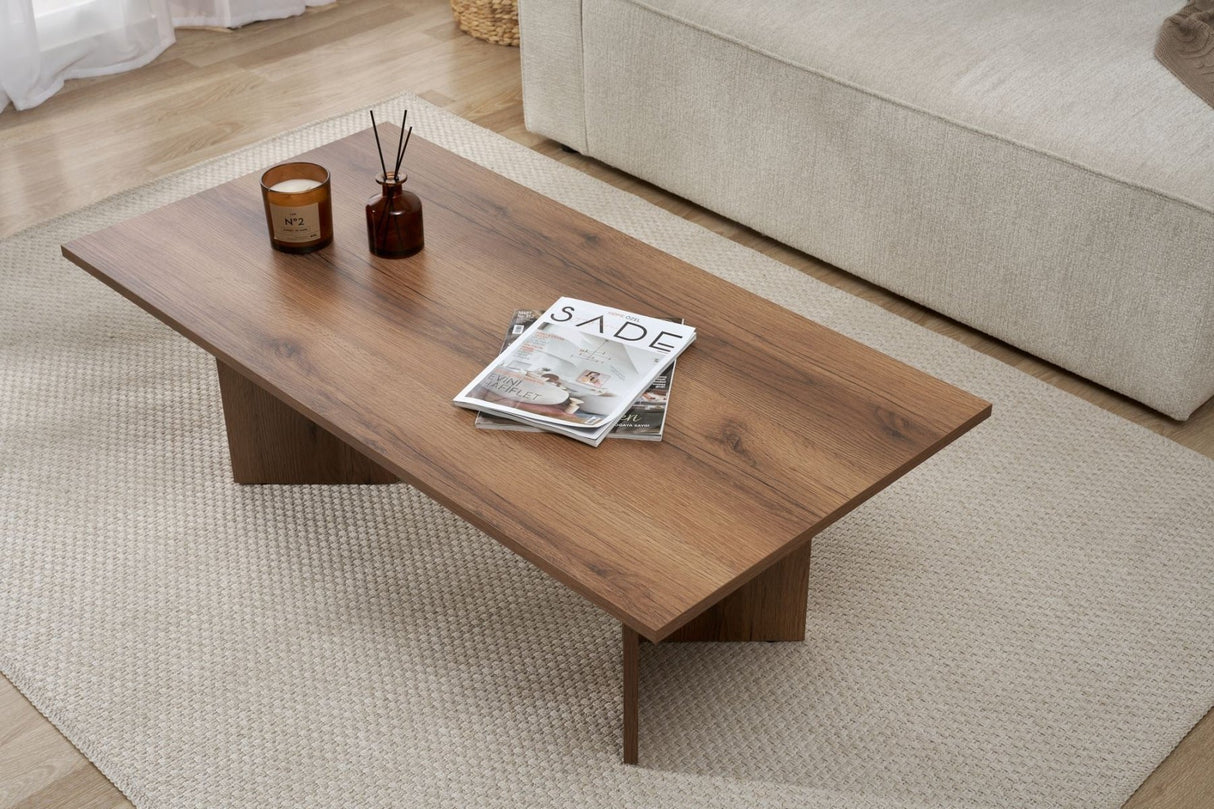 Salontafels - Rechthoekige salontafel walnoot melamine Sabin 119x60 cm - Dimehouse