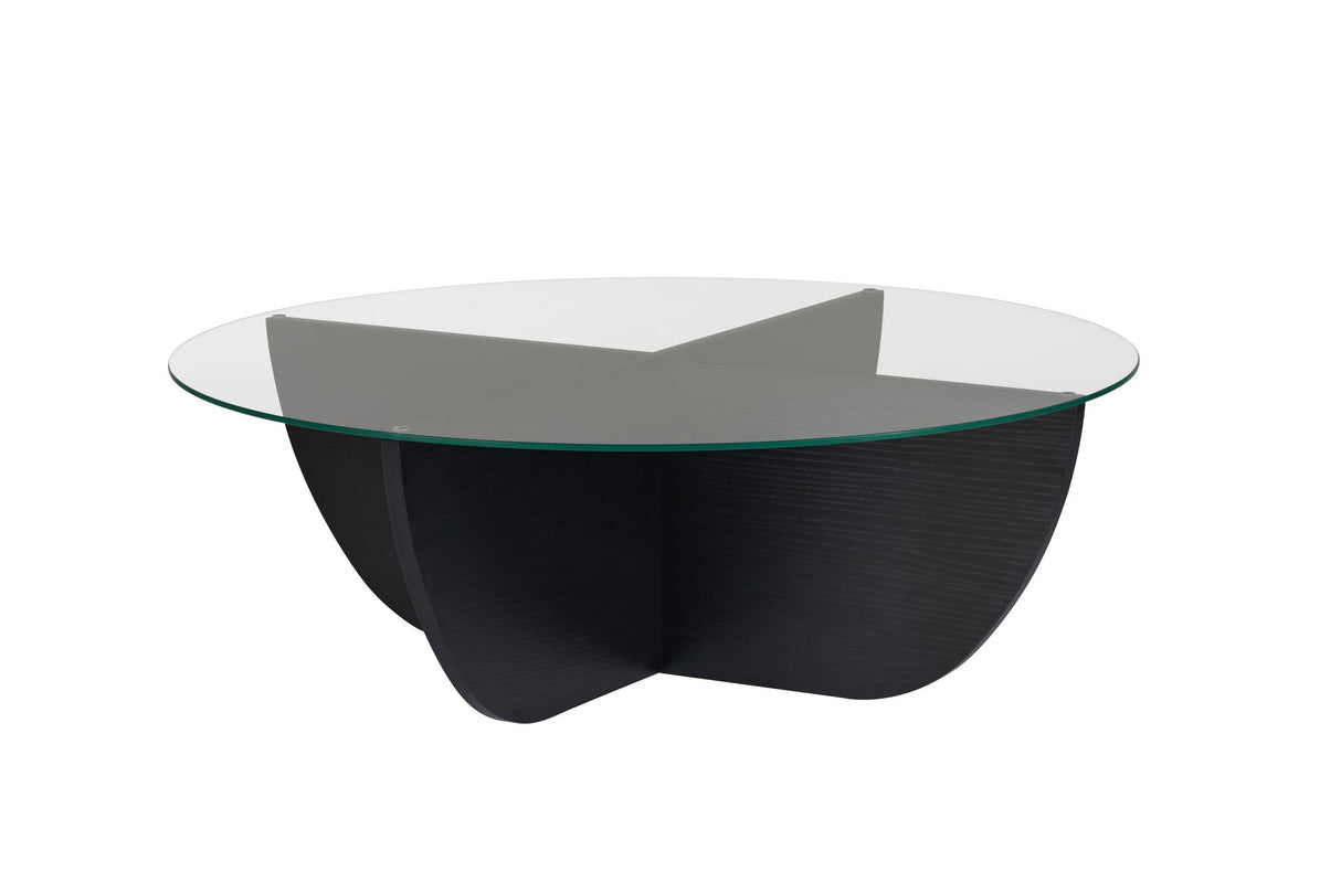 Tavolino Liya ovale aspetto legno nero 90 cm Vetro temperato