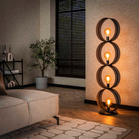 Vloerlampen - Vloerlamp Fons 4 - lichts ringen metaal zwart - Dimehouse