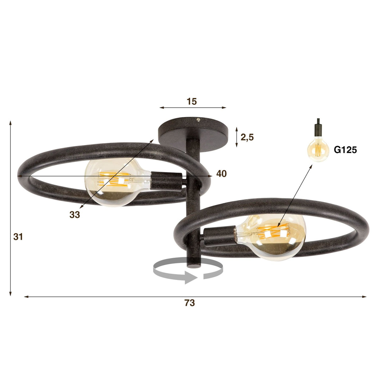 Plafondlampen - Plafondlamp Nova Duo 2 - lichts Zwart Metaal - Dimehouse