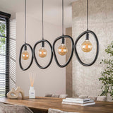 Hanglampen - Hanglamp Nova 4 - lichts Zwart Metaal 140 cm - Dimehouse