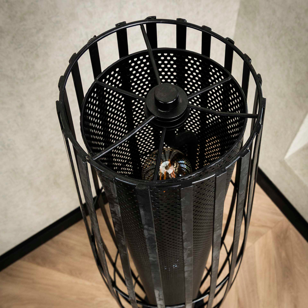 Vloerlampen - Vloerlamp Liora 3 - lichts cylinder mesh zwart 120 cm - Dimehouse