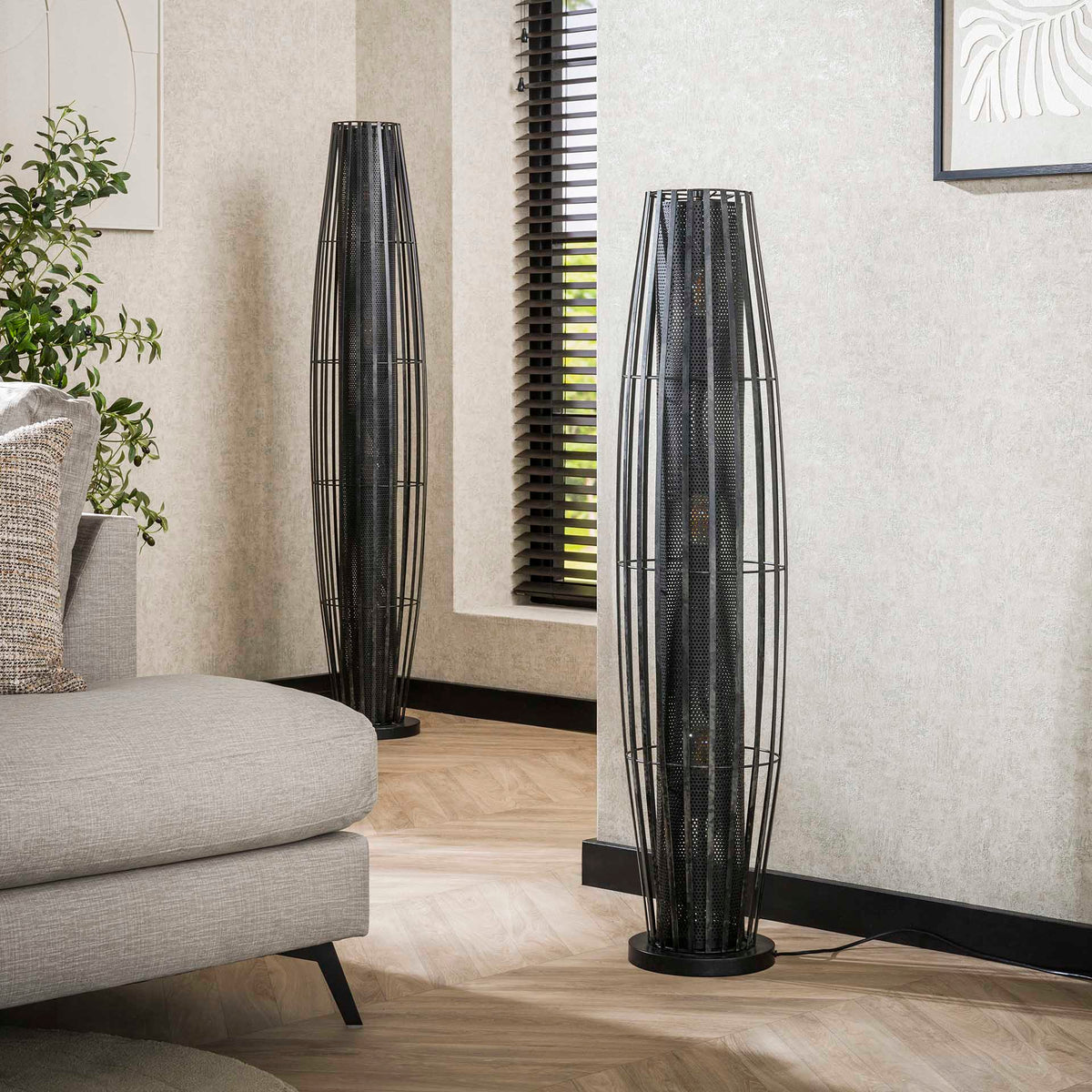 Vloerlampen - Vloerlamp Liora 3 - lichts cylinder mesh zwart 120 cm - Dimehouse