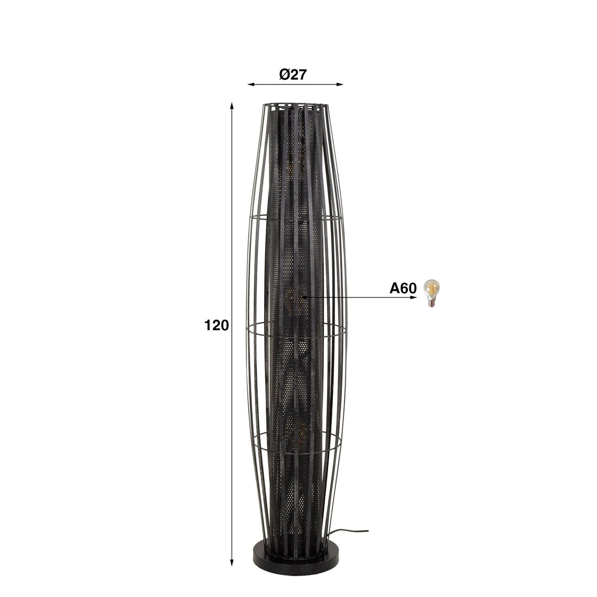 Vloerlampen - Vloerlamp Liora 3 - lichts cylinder mesh zwart 120 cm - Dimehouse