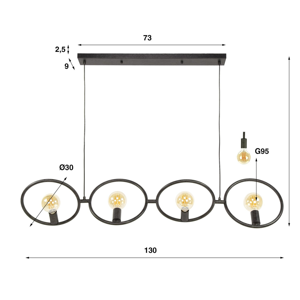 Hanglampen - Industriële hanglamp Liva 4 - lichts zwart metaal - Dimehouse