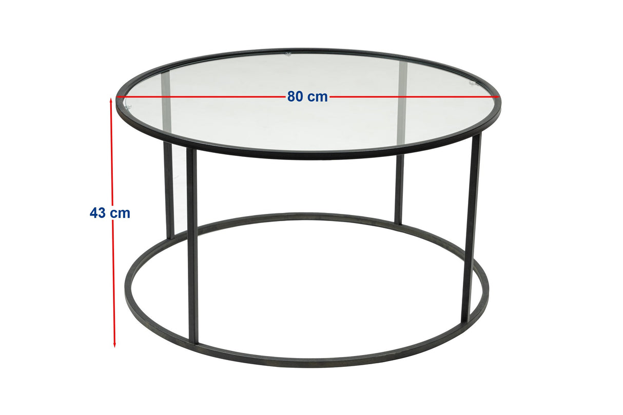 Tavolino in vetro Rotondo in metallo nero - 80 cm - Barlin