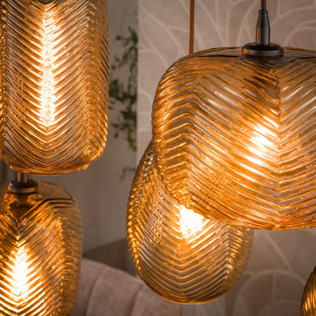 Lampada a sospensione a 7 luci in vetro a rilievo marrone Chen