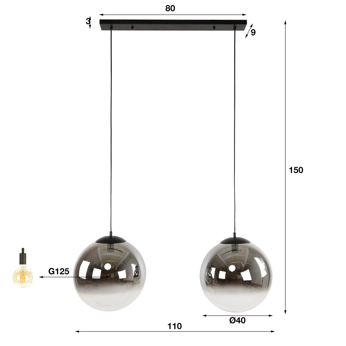 Hanglampen - Moderne Hanglamp Bol Rond Juliette 2 - lichts rookglas - Dimehouse