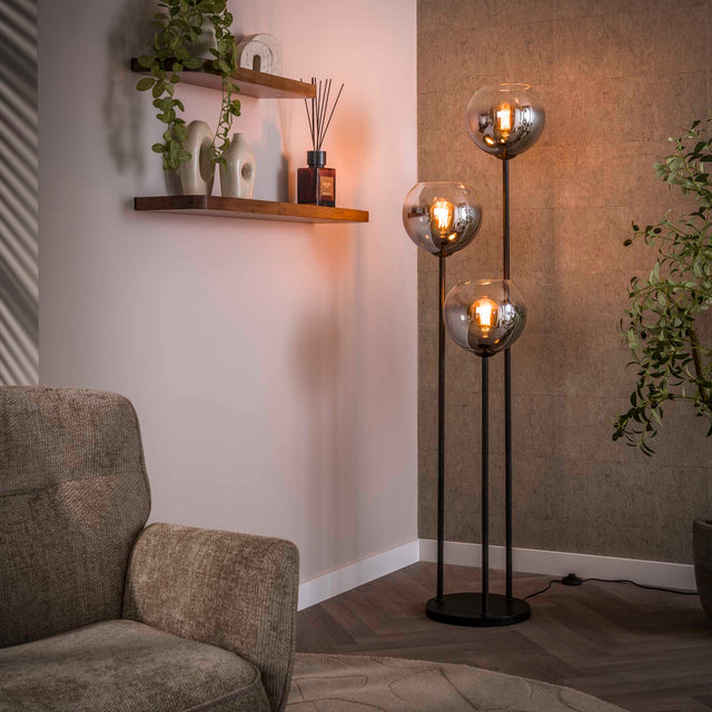 Vloerlampen - Moderne Vloerlamp Arvo 3 - lichts zwart met metalen kap - Dimehouse