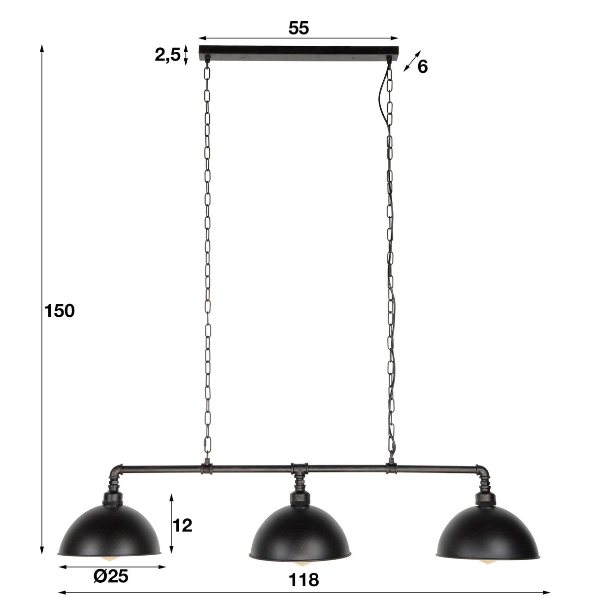 Lampada a sospensione Abby DH Interior Nero LxPxH 106x31x28 Nero Bianco Indicazione dimensione foto