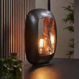 Lampada da tavolo industriale Selma L ovale in nichel nero